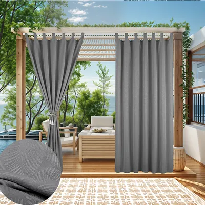 Produktbild von (132cm*238cm, Grau) 1 Stück Outdoor Vorhänge aus Baumwolle und Leinen, abnehmbare, klebrige Lasche mit Klettverschluss, zum Aufhängen, wasserdicht, lichtbeständig, atmungsaktiv, für Pavillon, Veranda, Pergola, Cabana, Sichtschutzvorhang