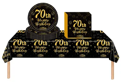 70. Geburtstag Tischdeko Set, 37-teilig, Schwarz Gold, Papier