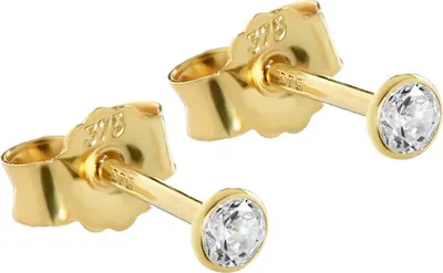 Produktbild von Paar 3mm Ohrstecker Gelbgold 375 Gold Ohrringe 9 Karat Zirkonia Weiß Kelch 2603