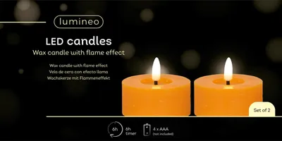 Produktbild von LED Teelichter mit Timer 7x6cm Wachs Orange / Warmweiß 2 Stück
