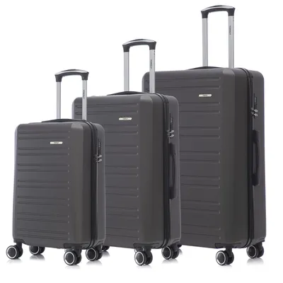 Produktbild von Suitcase Set, Rollkoffer Handgepäck, Kofferset, mit 4 Rollen 360°, Hartschalenreise Zahlenschloss, Weicher Gummigriff (3er Set, M,L&XL, Grau)