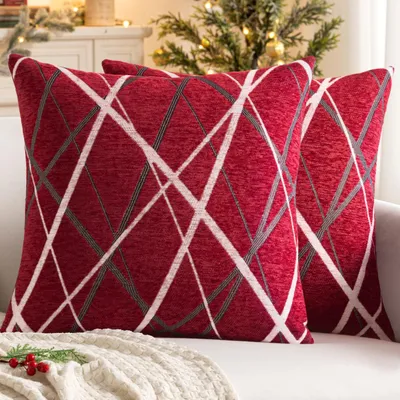 Kissenbezug 2er-Set Chenille 45x45 cm Rot Geometrisch