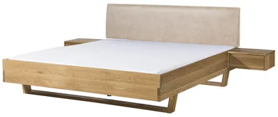 Produktbild von MASSIVMOEBEL24.DE Bett mit Nachttischen Fichte 140x200x85 natur gebeizt / geölt, Kopfteil beige FICHTELBERG #145