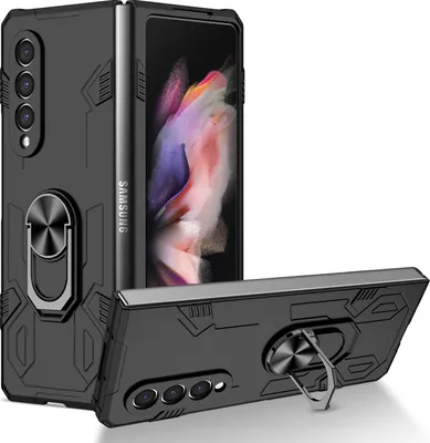 Obrázek produktu pro Galaxy Z Fold3 Pouzdro, robustní tvrdý PC, nárazuvzdorné Pouzdro s držákem prstenu a stojánkem pro Samsung Galaxy Z Fold 3 5G černé