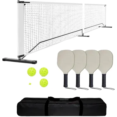 Productafbeelding van Pickleball-netset, 22 voet lang, met metalen frame. Inclusief 4 rackets, 4 ballen en een draagtas