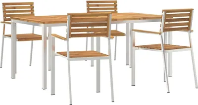 Produktbild von "WINTER SALE" Garten Essgruppe - elegantes Design - Sitzgruppe/Tisch+ Stuhl - 5 pcs Braun Massivholz Akazie - Terassenmöbel NeuMöbel130061