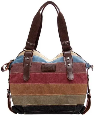 Image de Sac cabas de luxe à rayures arc-en-ciel, de haute qualité, dimensions : 39 x 3 x 12 cm