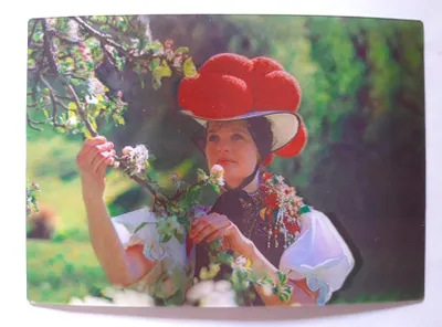 Produktbild von 3 D Ansichtskarte Schwarzwald Mädel Kirschblüte Postkarte Wackelkarte Hologrammkarte