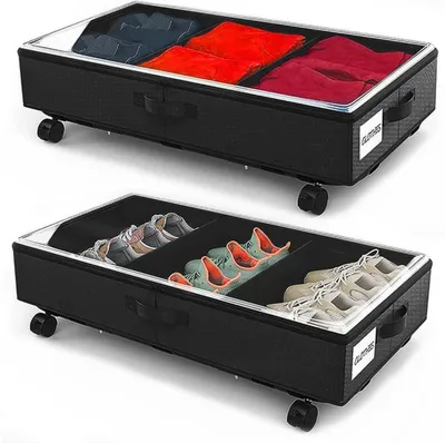 Produktbild von Azomor® Set von 2 Faltbaren Unterbett Aufbewahrungsboxen mit Rollen und Deckel für Kleidung