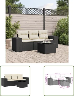 Produktbild von The Living Store 4-tlg. Garten-Sofagarnitur mit Kissen Schwarz Poly Rattan