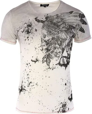 Produktbild von Designer T-Shirt von CARISMA in Grau mit Indian-Skull-Print CRM4476 L