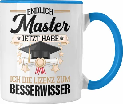 Produktbild von Trendation - Master Abschluss Geschenk Tasse Bestanden Studium Prüfung Graduation - Lizenz zum Besserwissser (Blau)