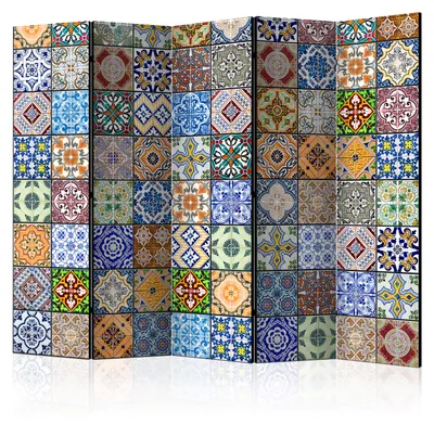 Immagine prodotto di Pannello divisorio a 5 ante, stampato su un solo lato, pieghevole, con motivi colorati a mosaico, dimensioni 225 cm x 172 cm