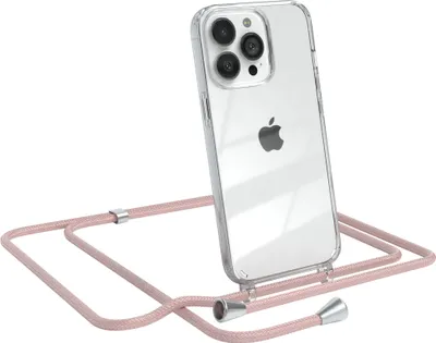 Produktbild von EAZY CASE Handykette kompatibel mit Apple iPhone 13 Pro, Handyhülle mit Umhängeband, Handykordel, Schutzhülle Clear, Band in Rosa