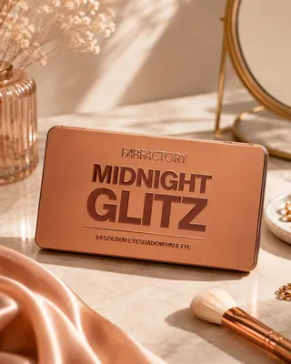 Produktbild von FAB Factory Midnight Glitz Lidschattenpalette – 24 Farben mit Pinsel & Spiegel