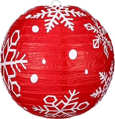 Produktbild von Schneeflocken-Papierlaterne, rot-grün, Weihnachts-Hängelaterne, runde Dekoration für Innen- und Außenbereich, Feiertags-Partyzubehör