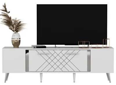 Image de Meuble TV en bois "Detas" - 150 x 35 x 48 cm - Argent