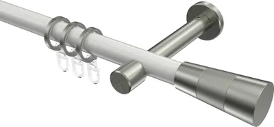 Produktbild von Interdeco Gardinenstange / Vorhangstange Weiß / Edelstahl-Optik, Typ Prestige Tanara (Konus Bicolor), 20 mm Ø 1-läufig, 320 cm