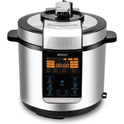 Immagine prodotto di Multicooker SOGO con 17 funzioni di cottura, pentola a pressione da 6 litri, slow cooker, cuociriso, vaporiera, scaldavivande, soffritto, yogurtiera, cottura al forno