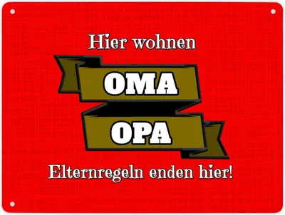 Produktbild von Metallschild XL in 21x28 cm Hier wohnen Oma & Opa mit Stoffoptik in rot und