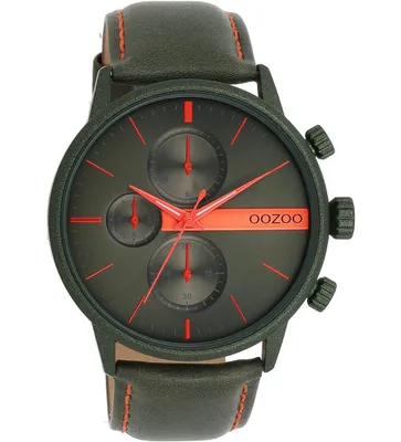 Image de Montre Oozoo vert cuir Timepieces hommes Montre à quartz analogique UOC11227