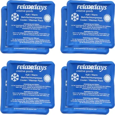 Produktbild von Relaxdays Kühlpads, 8er Set, Kalt-Warm-Kompressen, 11 x 11 cm, Erste Hilfe, wiederverwendbare Gelkühlkompressen, blau