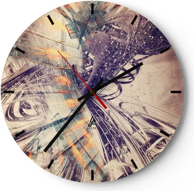 Produktbild von Wanduhr - Rund - Glasuhr - Abstraktion modern - 40x40cm - Schleichendes Uhrwerk - Lautlos - zum Aufhängen bereit - Dekoration Modern - Wanddekoration aus Glas - C3AR40x40-4057