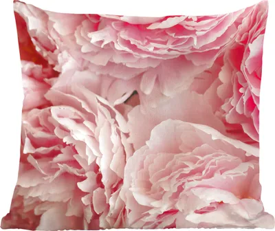 Produktbild von MuchoWow® Zierkissen Sofakissen Wohnzimmer Dekokissen 60x60 cm Draufsicht auf einen Strauß rosa Pfingstrosen - Sitzfläche - Foto Polster