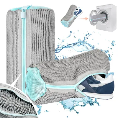 Produktbild von Schuhwaschbeutel 2 Stück 39 x 19 cm Wäschenetz mit Reißverschluss grau
