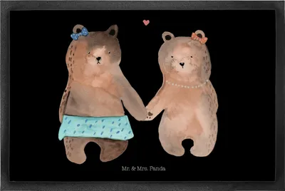 Produktbild von Mr. & Mrs. Panda Gummi-Fußmatte Bär Freundin 50 x 75 cm - Schwarz - Geschenk, Schmutzmatte, Schmutzfänger, fußmatte, Teddy, Sauberlaufmatte, Fußabtreter