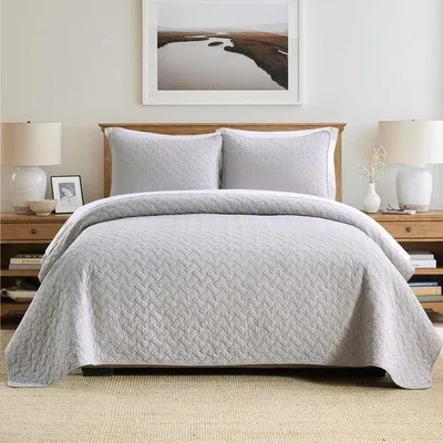 Obrázok produktu pre Sada bavlnených prikrývok Unyqoos® pre dvojlôžko – prikrývka 220 x 240 cm s pleteným vzorom, 2 obliečky na vankúše 80 x 70 cm, 100% bavlna, prateľná do 30°C