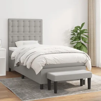 Obrázek produktu pro vidaXL Boxspring postel s matrací světle šedá 90x200 cm látka - Boxspring postel - Boxspringbetten - Bett - Schlafzimmermöbel