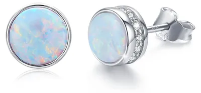 Produktbild von Blaue Opal Ohrstecker 925 Sterling Silber Rund Ohrstecker Hypoallergen Opal Ohrr