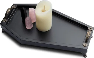 Produktbild von Sargtablett (neu gestaltet) – Gothic-Dekor für Zuhause, gruseliges dekoratives Tablett, Gothic-Raumdekoration, schwarzes Holztablett für Kristall, Schmuck, Totenkopfbecher, Kerzen, ätherisches Öl.