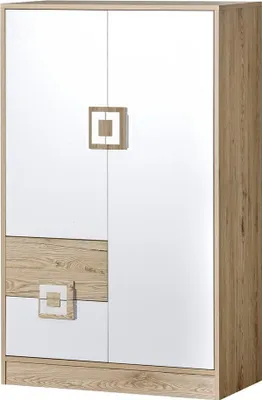 Produktbild von Furniture24 Kommode NICO 07, Schrank, Hochschrank, Mehrzweckschrank, Highboard mit 2 Türen und 2 Schubkasten Hell Eiche/Weiß/Hell Eiche