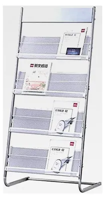Produktbild von Zeitschriftenständer mit 4 Fächern, freistehend, Prospekthalter, Silber, 48 x 36 x 137 cm