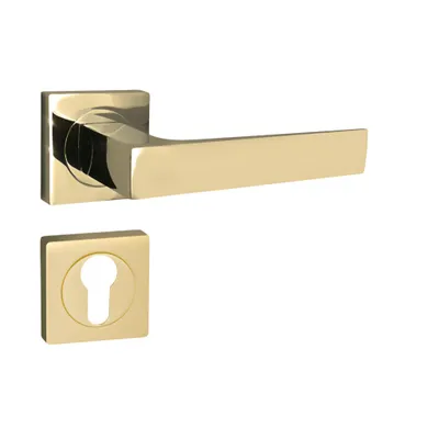 Produktbild von Domino Türgriff QUADRADO-QR M1 Drückergarnitur PZ Profilzylinder Set Türklinke für Zimmertür Türbeschläge aus Aluminium Messing Gold