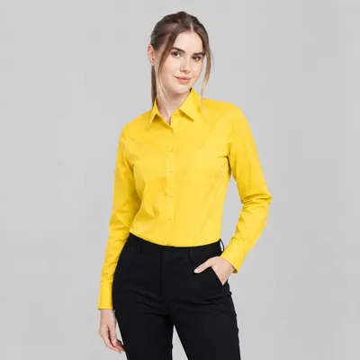 Produktbild von Damen Bluse langarm, gelb, Gr. 40 : 40 : gelb : 60% Baumwolle 40% Polyester