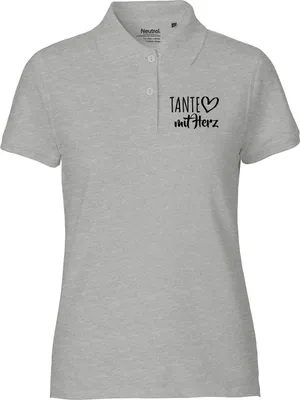 Produktbild von Huuraa Damen Polo Shirt Tante mit Herz M Sport Grey Bio Baumwolle Fairtrade Poloshirt Geschenkidee