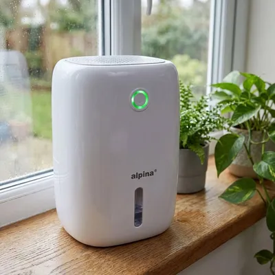 Imagen del producto de Humidificador y deshumidificador Alpina Mini – Capacidad de 330 ml por día – Depósito de agua extraíble – Blanco