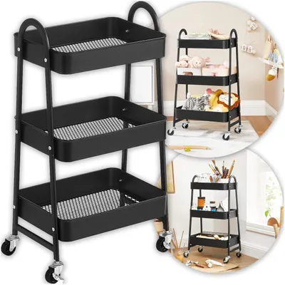 Produktbild von Schwarzer Metall Rollwagen 3 Ebenen Küchenregal Badezimmer Organizer, KI-generiertes Bild