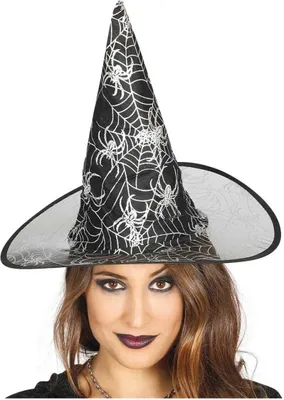 Produktbild von Schwarzer Hexenhut mit Spinnweben Design für Halloween & Fasching
