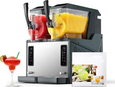 Obrázok produktu pre Stroj na výrobu ľadovej triešte a margarity – dvojitá nádoba 2 x 4 l – 455 W – samočistenie – nie je potrebný ľad – na mrazené margarity, frappé, mliečne koktaily