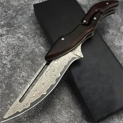 Obrázek produktu pro Damaškový Outdoorový Skládací Nůž ST-38951 - Tmavě Hnědá KP38951