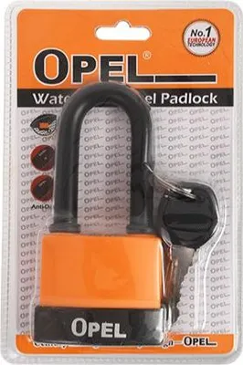 Produktbild von OPEL 45 Bügelvorhängeschloss mit langem Bügel, wasserdicht, Stahl, 3 Kerbschlüssel