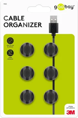 Zdjęcie produktu dla Goobay 70362, Uchwyt na kabel, Biurko / Ściana, Czarny