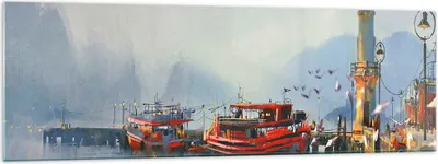 Produktbild von Bilder auf glas - Hafen Laterne Boot - 160x50cm - Glasbilder - Wandbilder - Kunstdruck - zum Aufhängen bereit - Wanddekoration aus Glas - Glas Bilder - Wandbild auf Glas - Einteilig - GAB160x50-3710