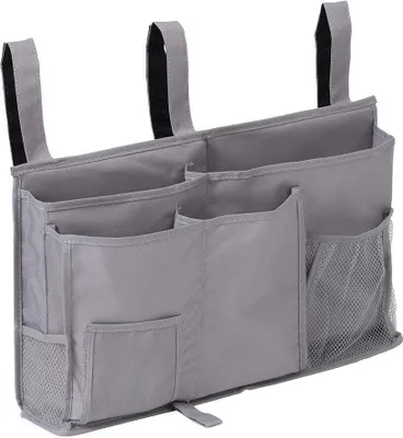 Produktbild von Bettasche Bett Organizer Hochbett Aufbewahrungstasche für Buch, Magazin, Spielzeug, Handy, Kopfhörer (Grau)