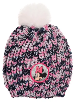 Produktbild von Minnie Mouse Kinder Mädchen Winter-Mütze Strick Bommelmütze, Farbe:Lila, Größe:52