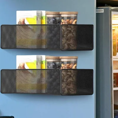 Produktbild von PolkaHome® 2er Set Magnetisches Gewürzregal für Kühlschrank, Metall Aufbewahrungsregal, Hängend, Schwarz, 27x12x7,7 cm